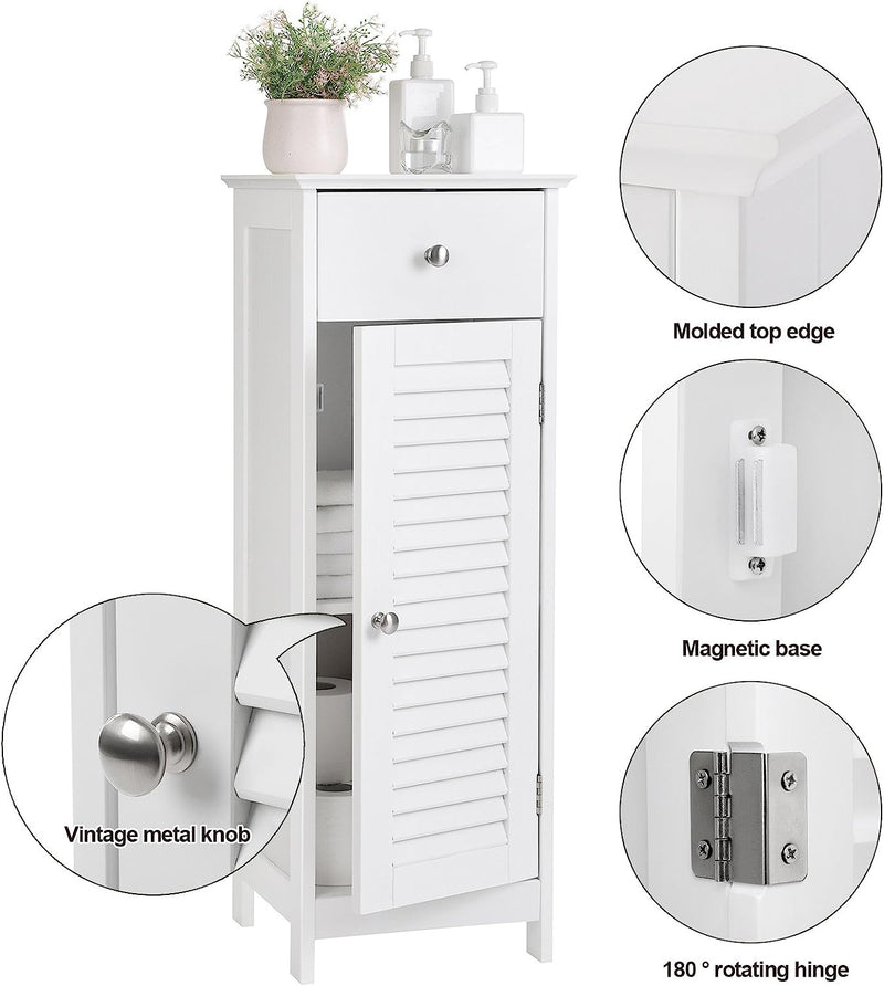 Shutter Bathroom Floor Cabinet Storage Organizer Tower Rack