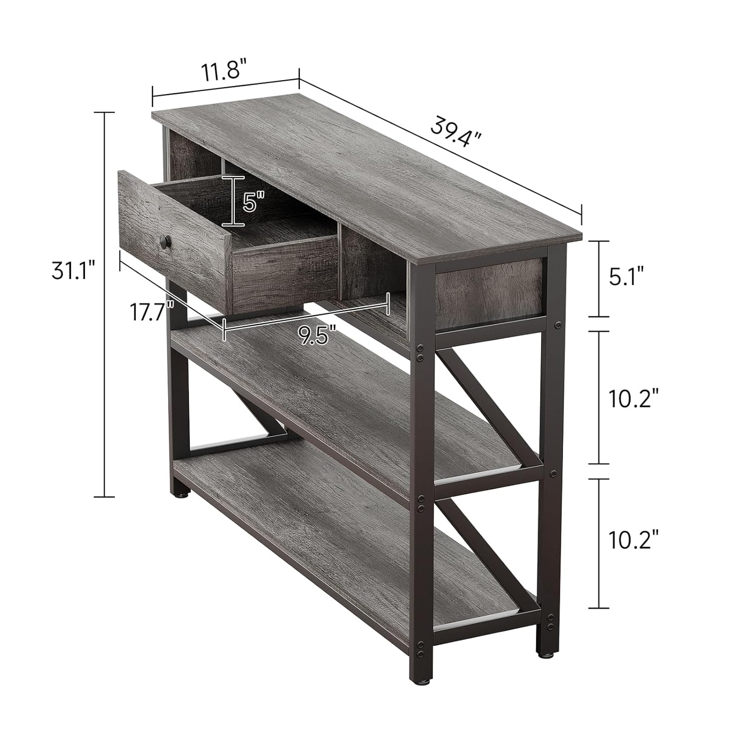 Mexin Industrial Hallway Entryway Media Living Lounge Console Table