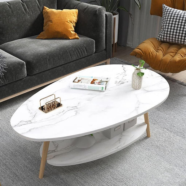 DUSALA Coffee Table-Oval Wood Coffee Table with Open Shelving - waseeh.com