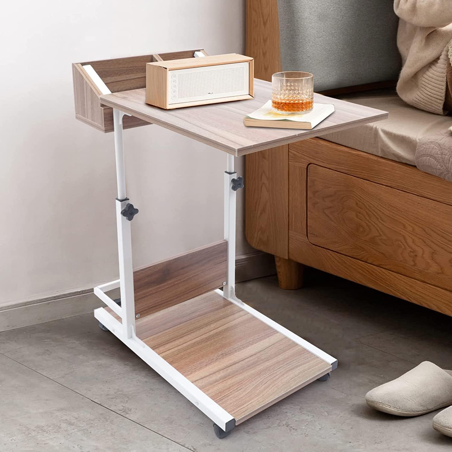 Movable Bed Side Computer Table With Wheels Storage Adjustable