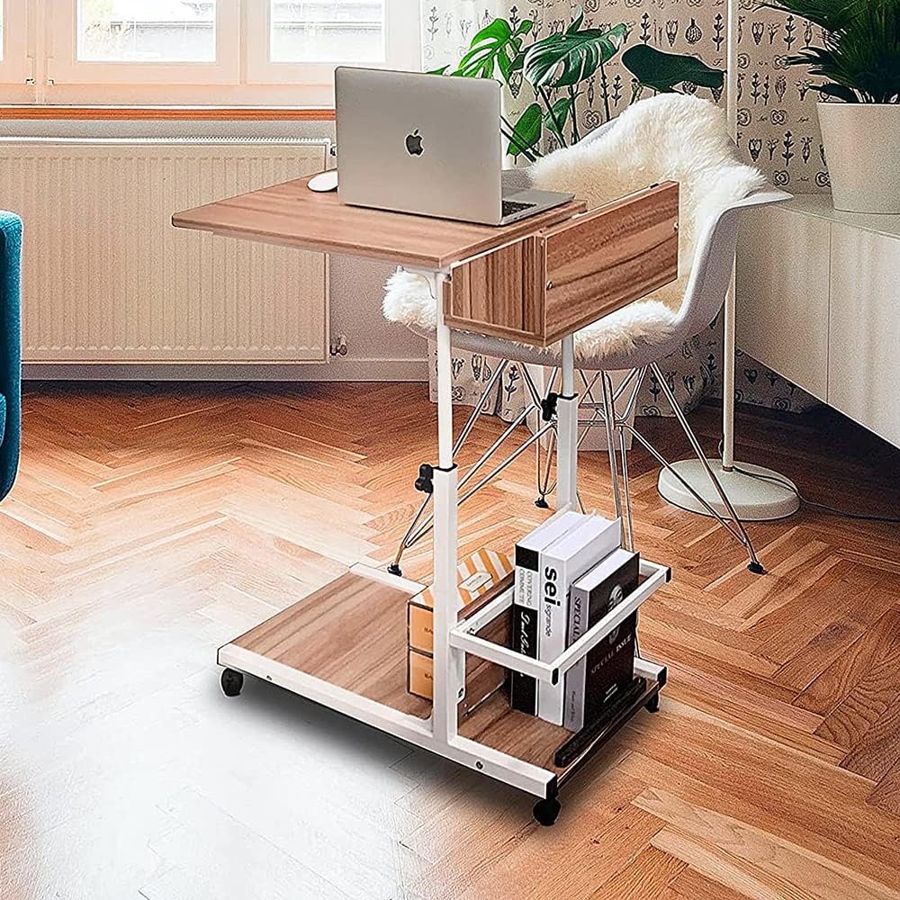 Movable Bed Side Computer Table With Wheels Storage Adjustable Table ...