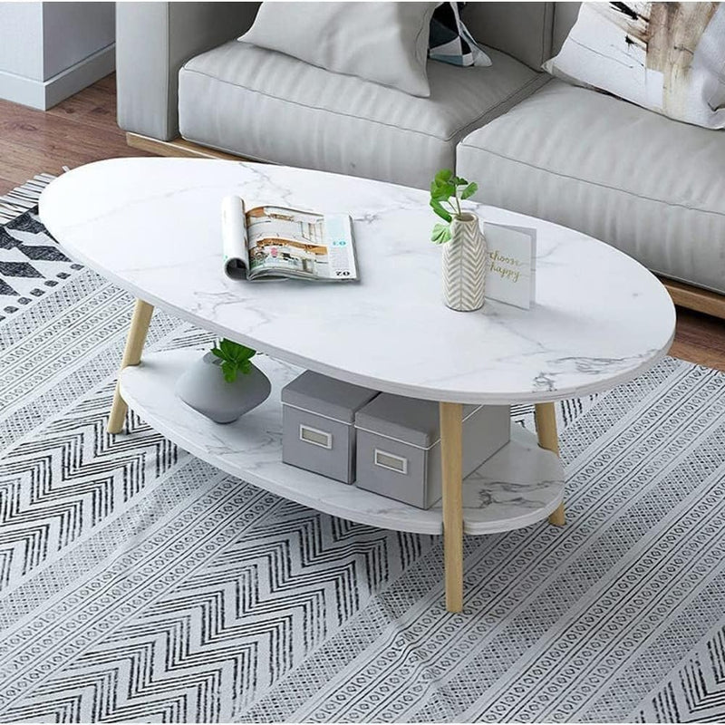 DUSALA Coffee Table-Oval Wood Coffee Table with Open Shelving - waseeh.com