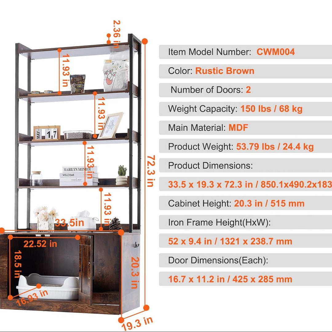 Vevorota Living Lounge Bokkcase Cat Space Organizer Rack