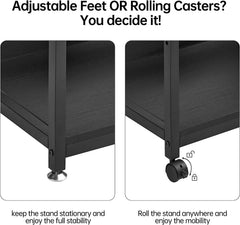 Printer Stand with Adjustable Storage Shelf, Large Tall Printer Table with Wheels - waseeh.com