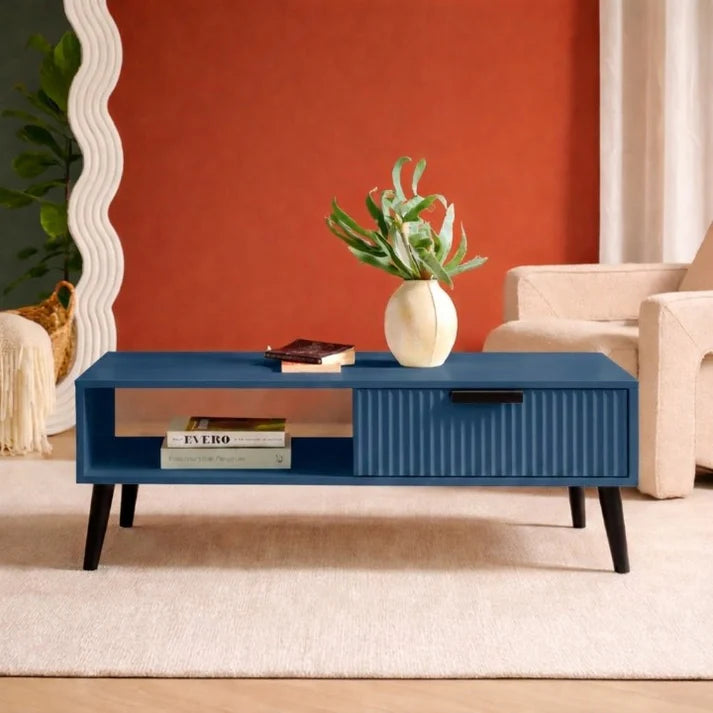 GrandVista Solid Wood Coffee Table with Drawer &amp; Open Shelf Storage
