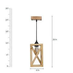 Symmetric Beige Wooden Single Hanging Lamp