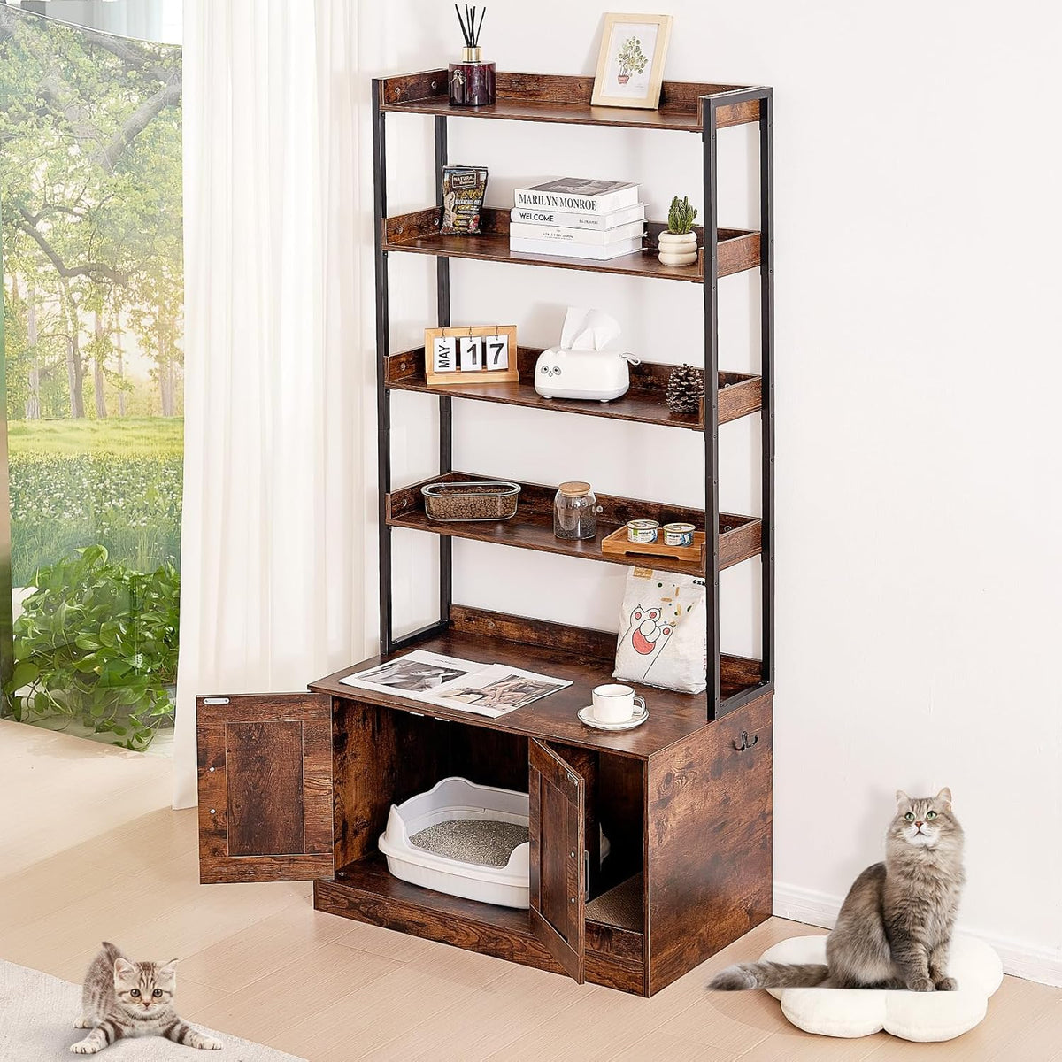 Vevorota Living Lounge Bokkcase Cat Space Organizer Rack