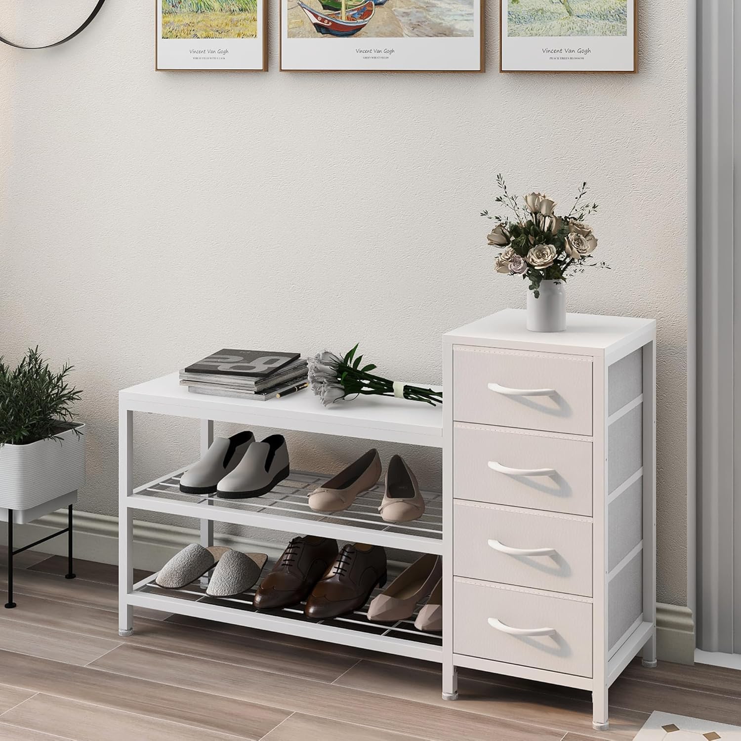 OTICA 3-Tier Drawers Seating Storage Shoe Industrial Entryway Rack