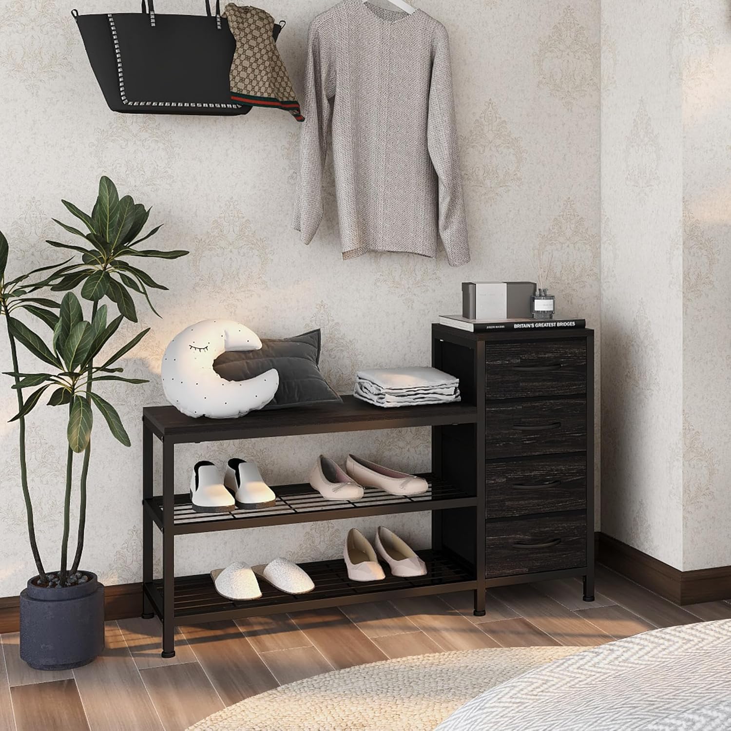 OTICA 3-Tier Drawers Seating Storage Shoe Industrial Entryway Rack
