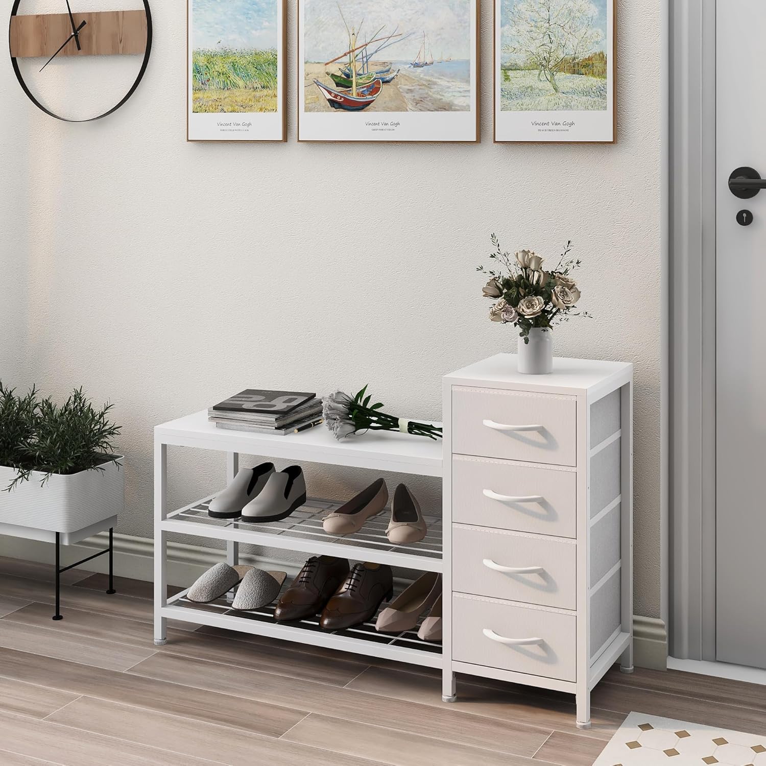 OTICA 3-Tier Drawers Seating Storage Shoe Industrial Entryway Rack