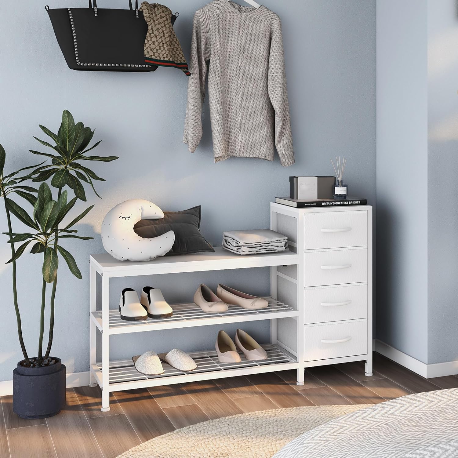 OTICA 3-Tier Drawers Seating Storage Shoe Industrial Entryway Rack
