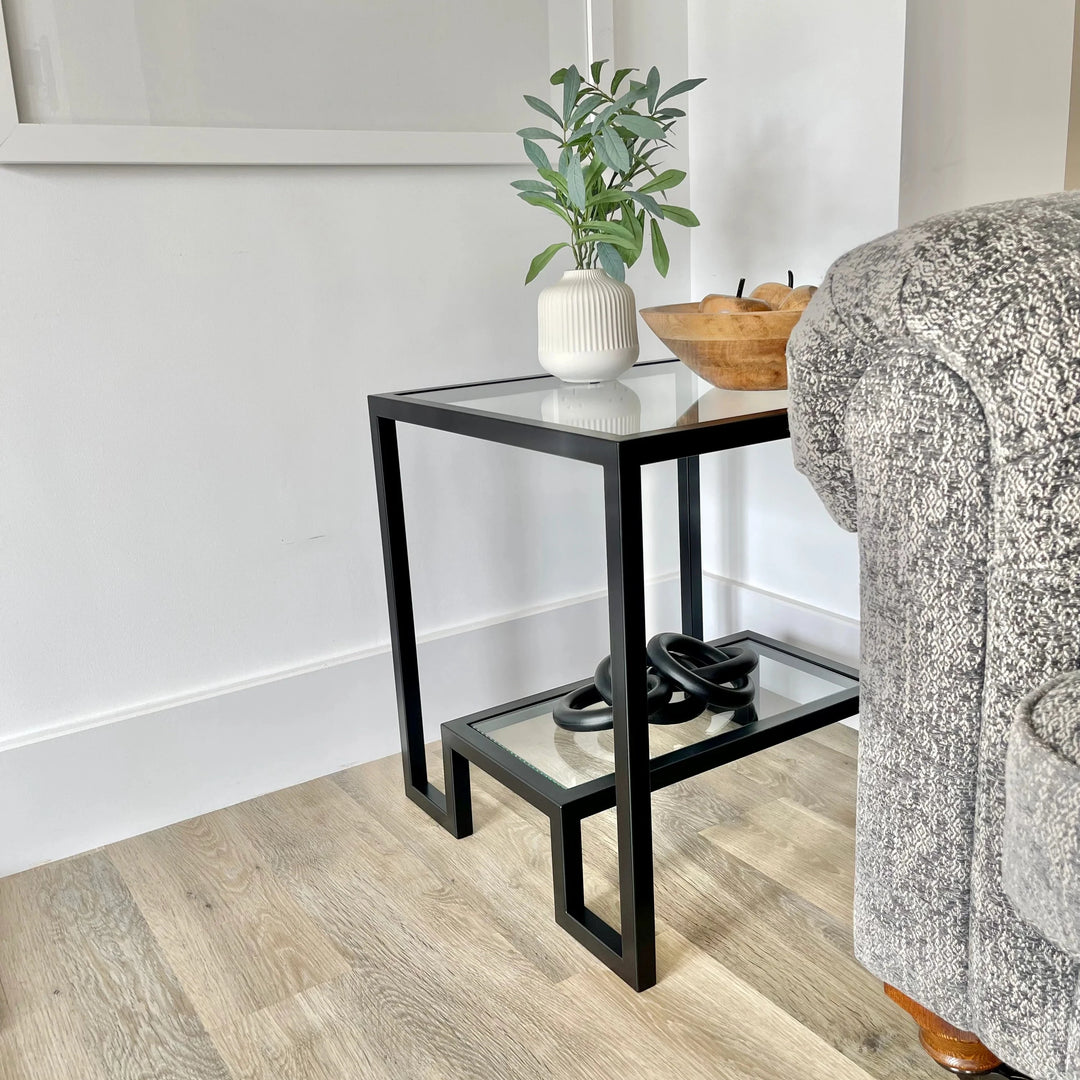 Hudson Glass Table Lounge Living Room Metal Side Table