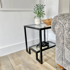 Hudson Glass Table Lounge Living Room Metal Side Table