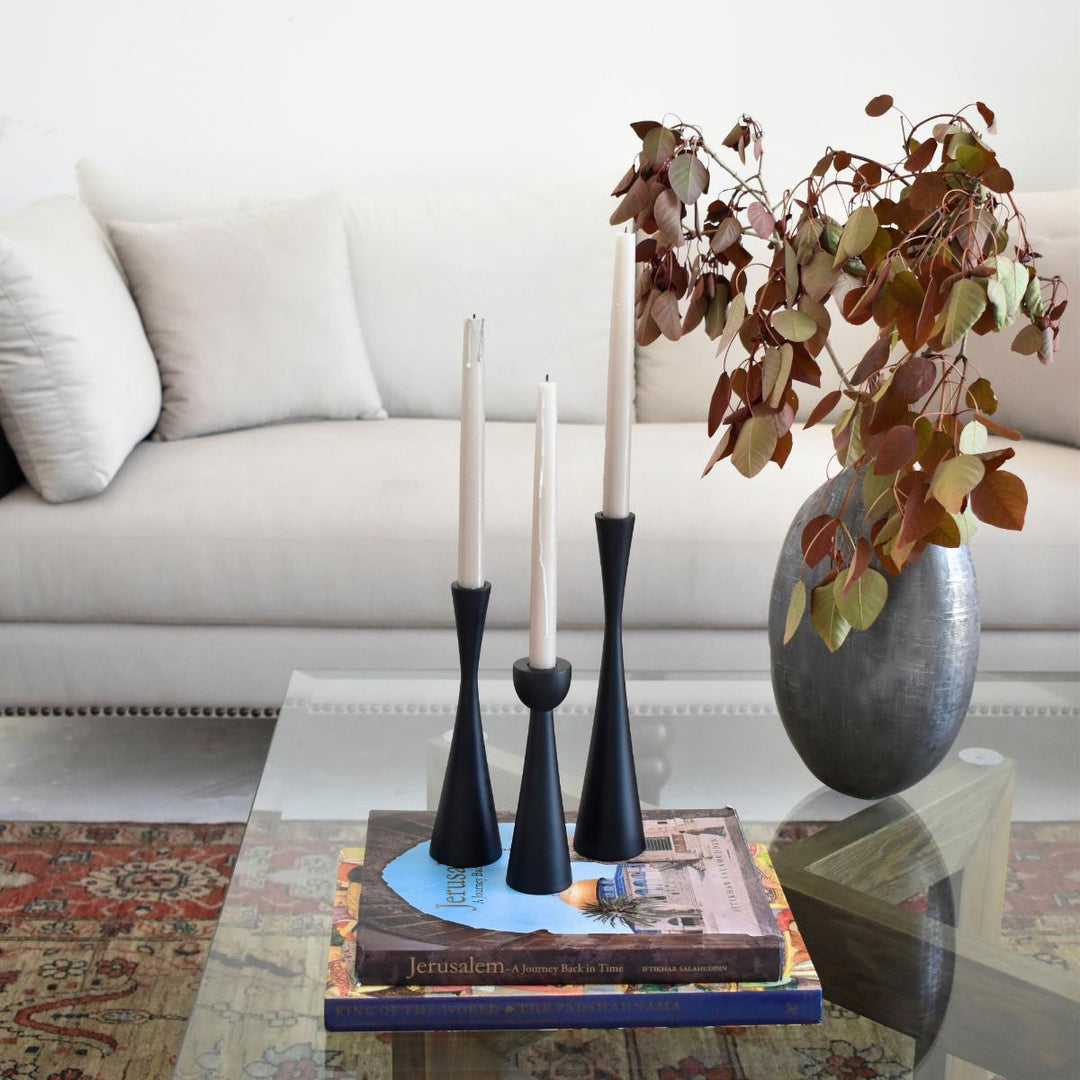 Ogilio Living Lounge Table Wooden Candle Holder Stand (Set of 3)