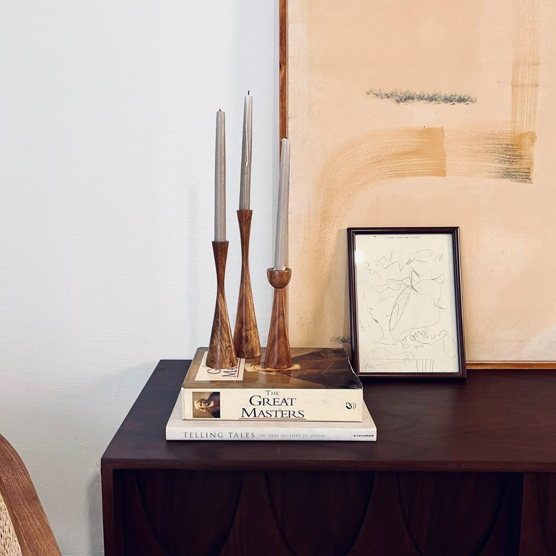 Ogilio Living Lounge Table Wooden Candle Holder Stand (Set of 3)