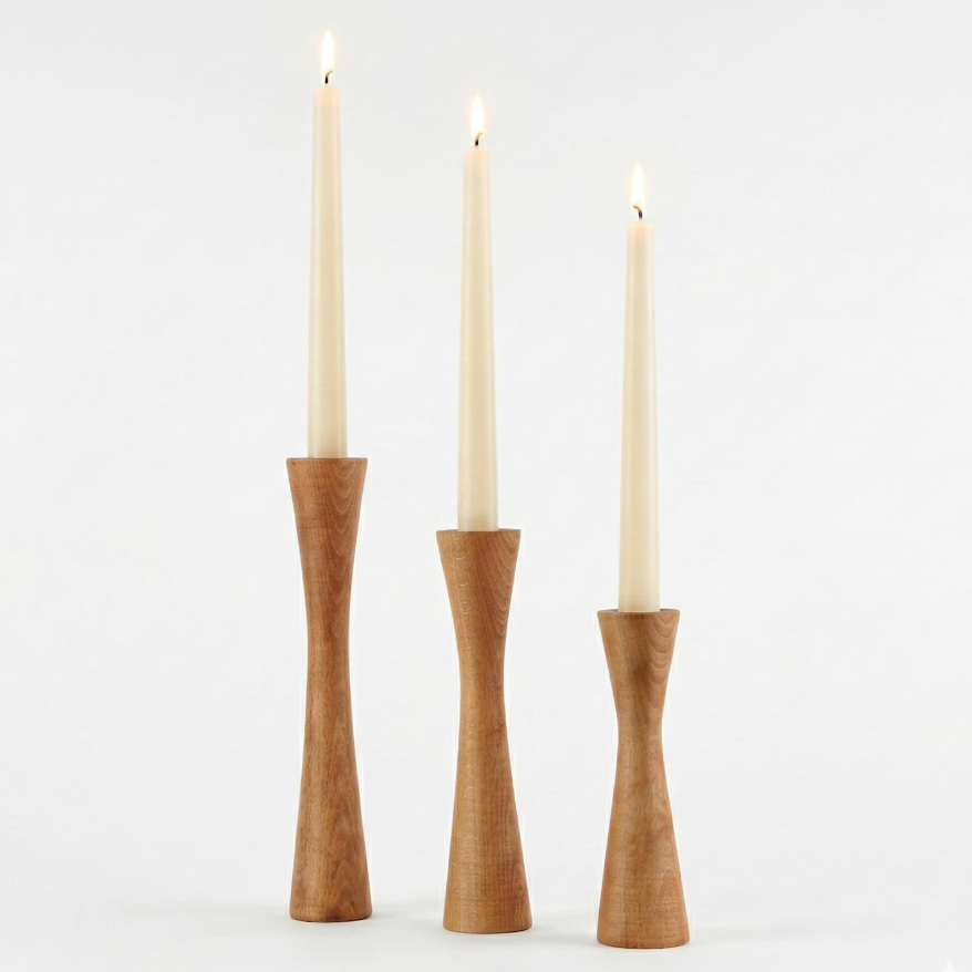 Triolaa Living Lounge Table Wooden Candle Holder Stand (Set of 3)
