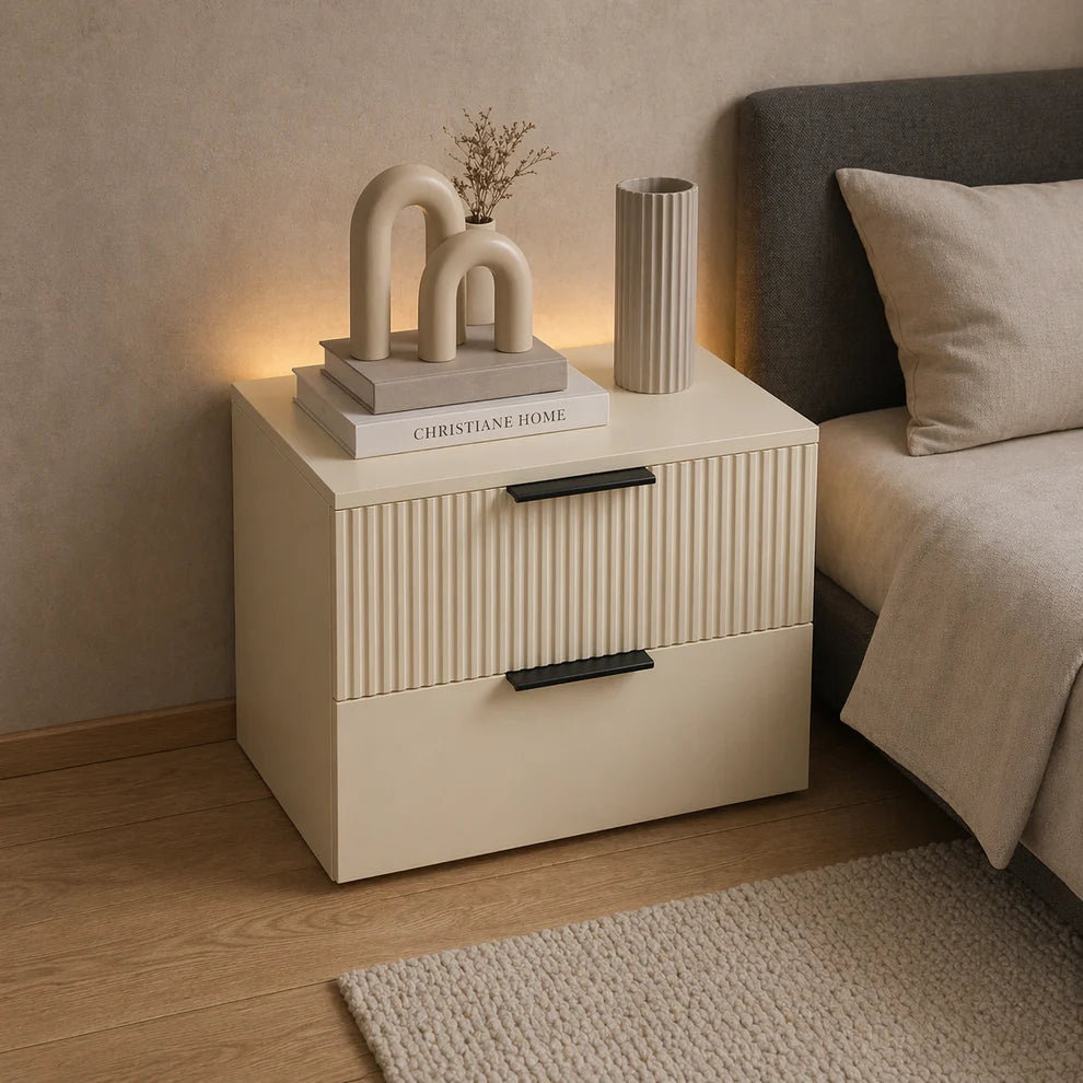 Fluted Craves Bedside Drawers Table