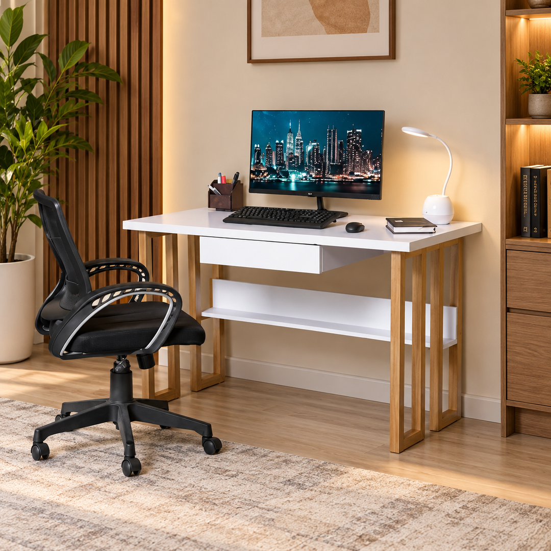 Assault Gold Rectangular Home Office Work Computer Desk Drawer Table