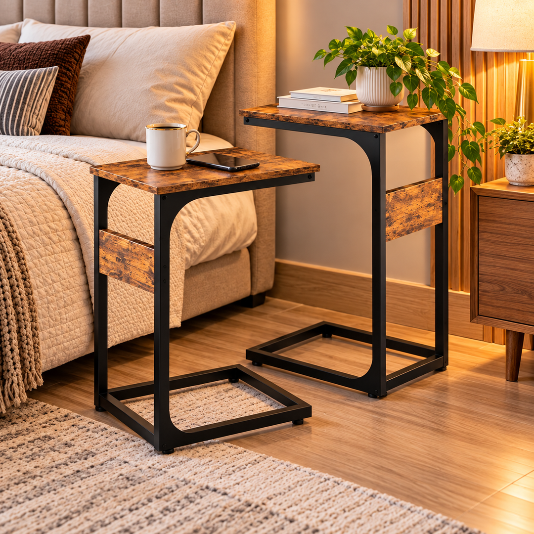 C-Shaped Sofa Side Laptop Table with Power Outlet