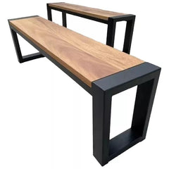 Lackque Iron and Wood Backrest Lawn Outdoor Indoor Bench