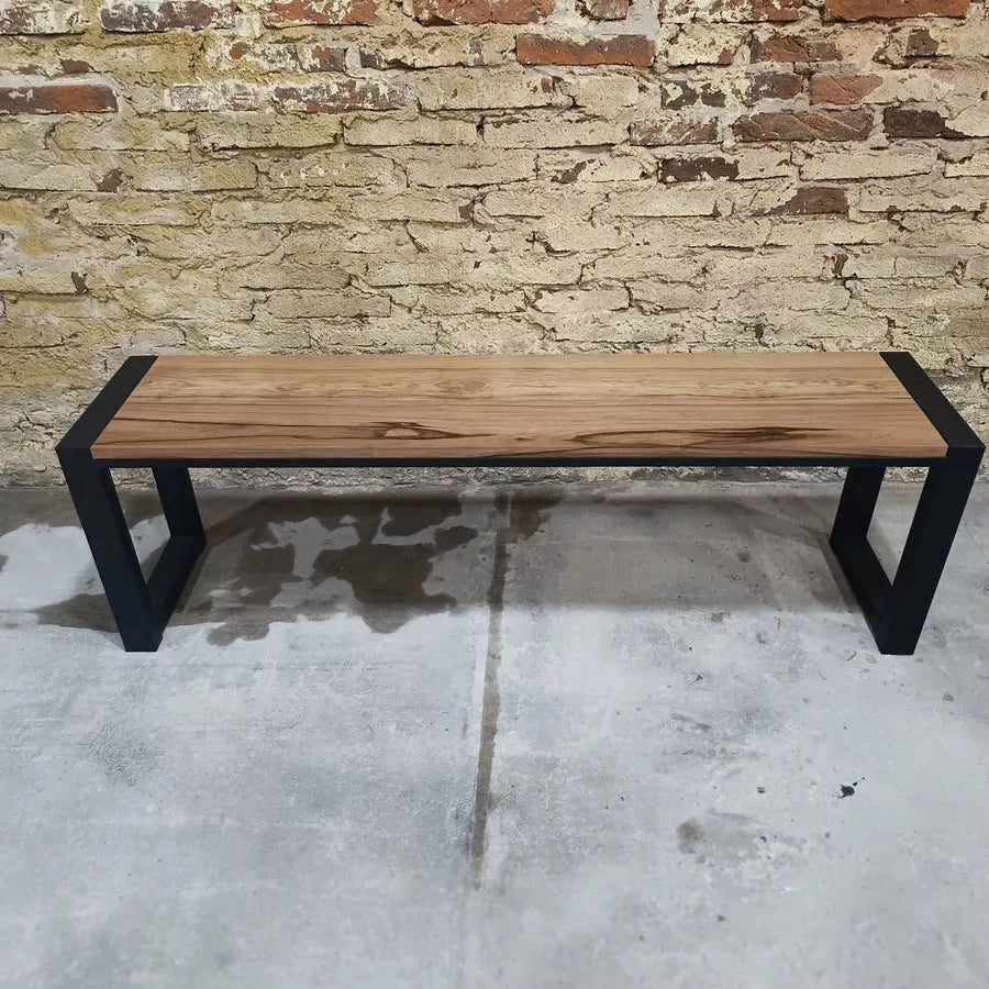 Lackque Iron and Wood Backrest Lawn Outdoor Indoor Bench