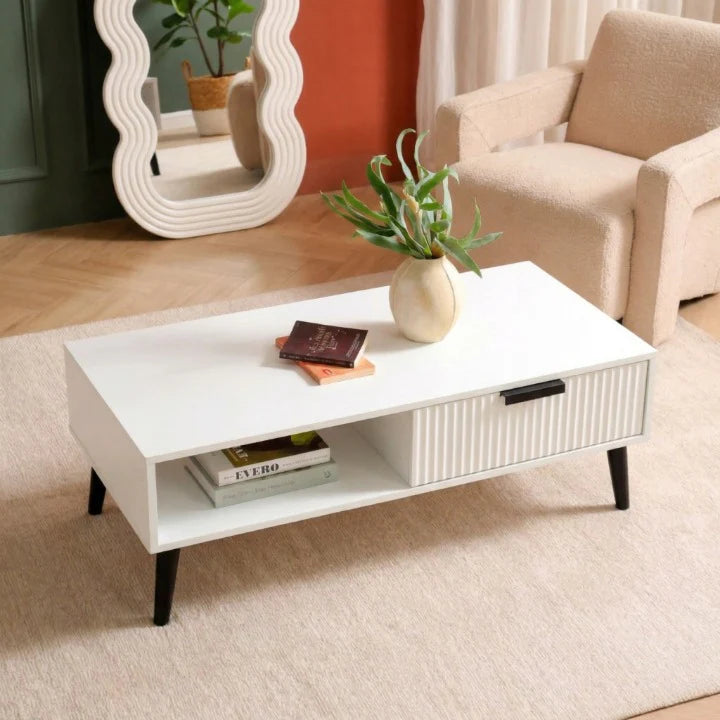 GrandVista Solid Wood Coffee Table with Drawer &amp; Open Shelf Storage