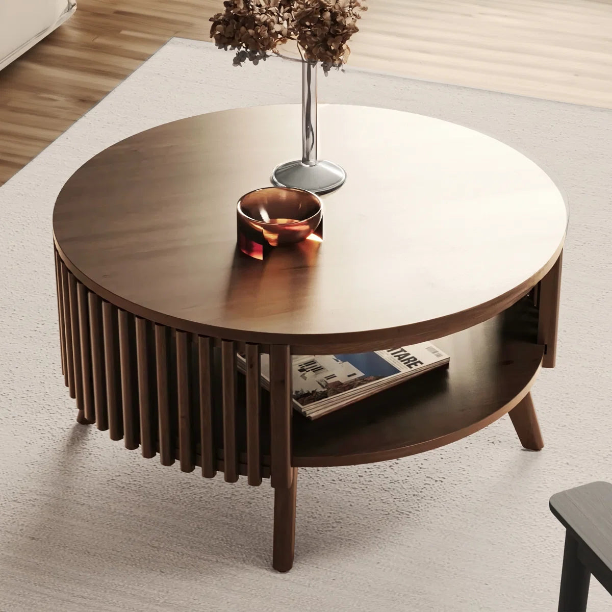 Klever Mid Century Modern Round Center and Side Coffee Table