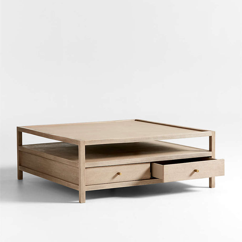 Caen Living Lounge Square Storage Coffee Table (Solid Wood)