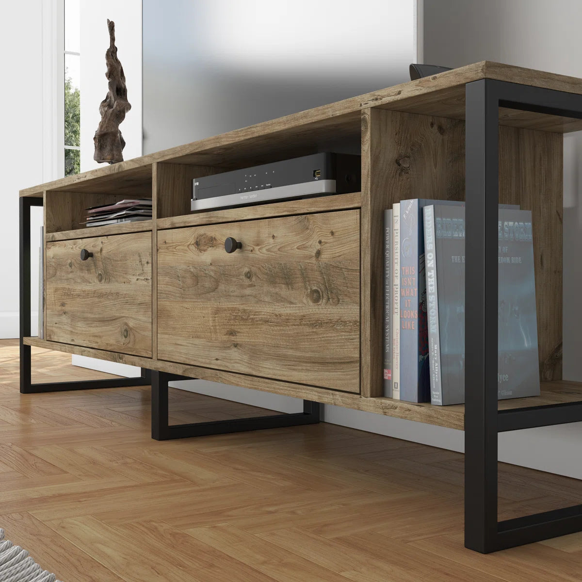 Lotuseey Industrial TV Stand LED Rustic Media Console Table