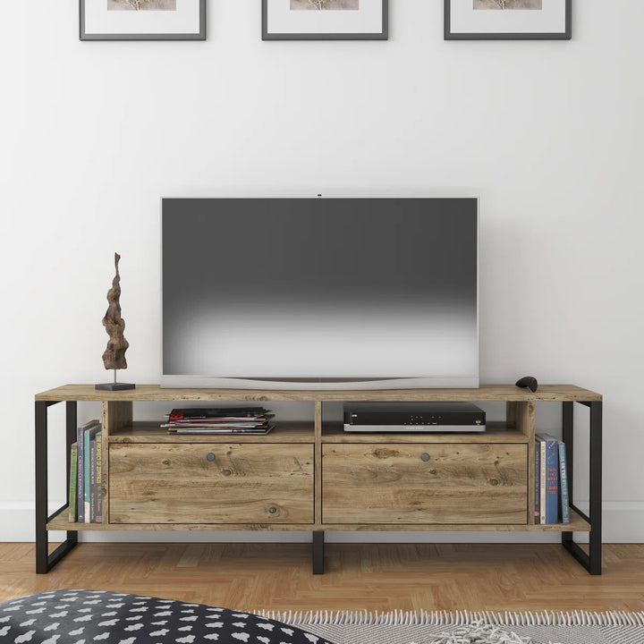 Lotuseey Industrial TV Stand LED Rustic Media Console Table