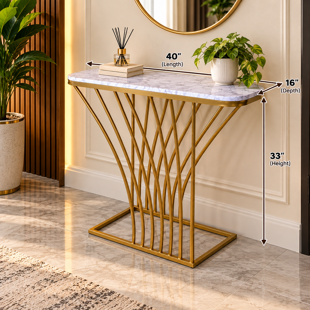 Varnish Entryway Lounge Living Room Console Table (Marble)