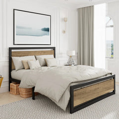 Marilee Wood and Black Metal Frame Low Platform Bed