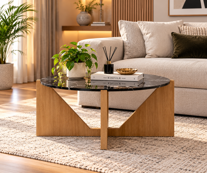 Miroee Jazz Living Lounge Round Coffee Table (Solid Wood Base)
