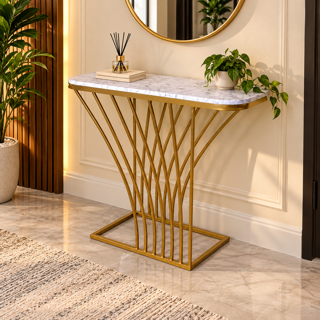 Varnish Entryway Lounge Living Room Console Table (Marble)
