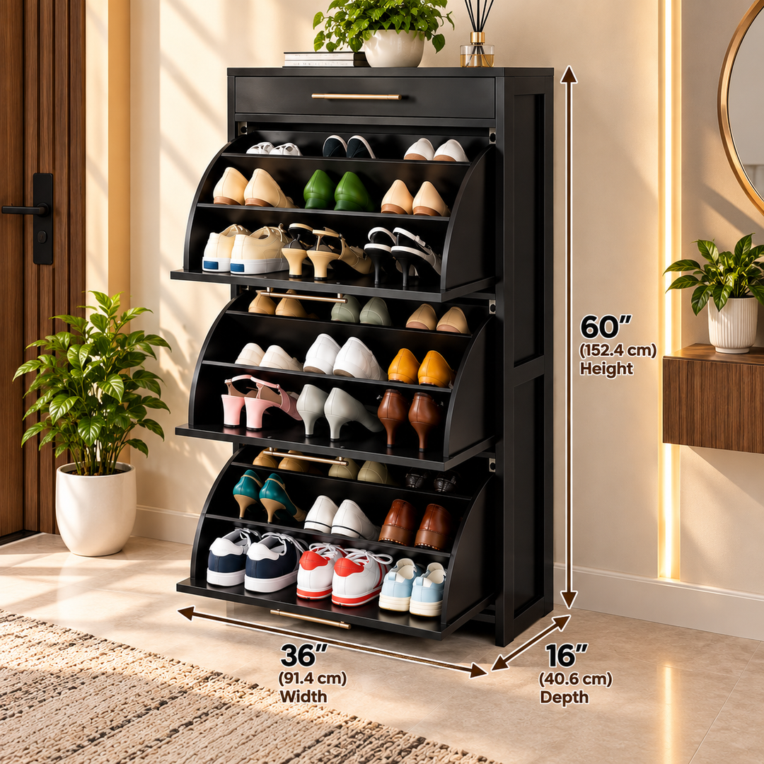 3 Tier Rolling Door Wooden Shoe Rack
