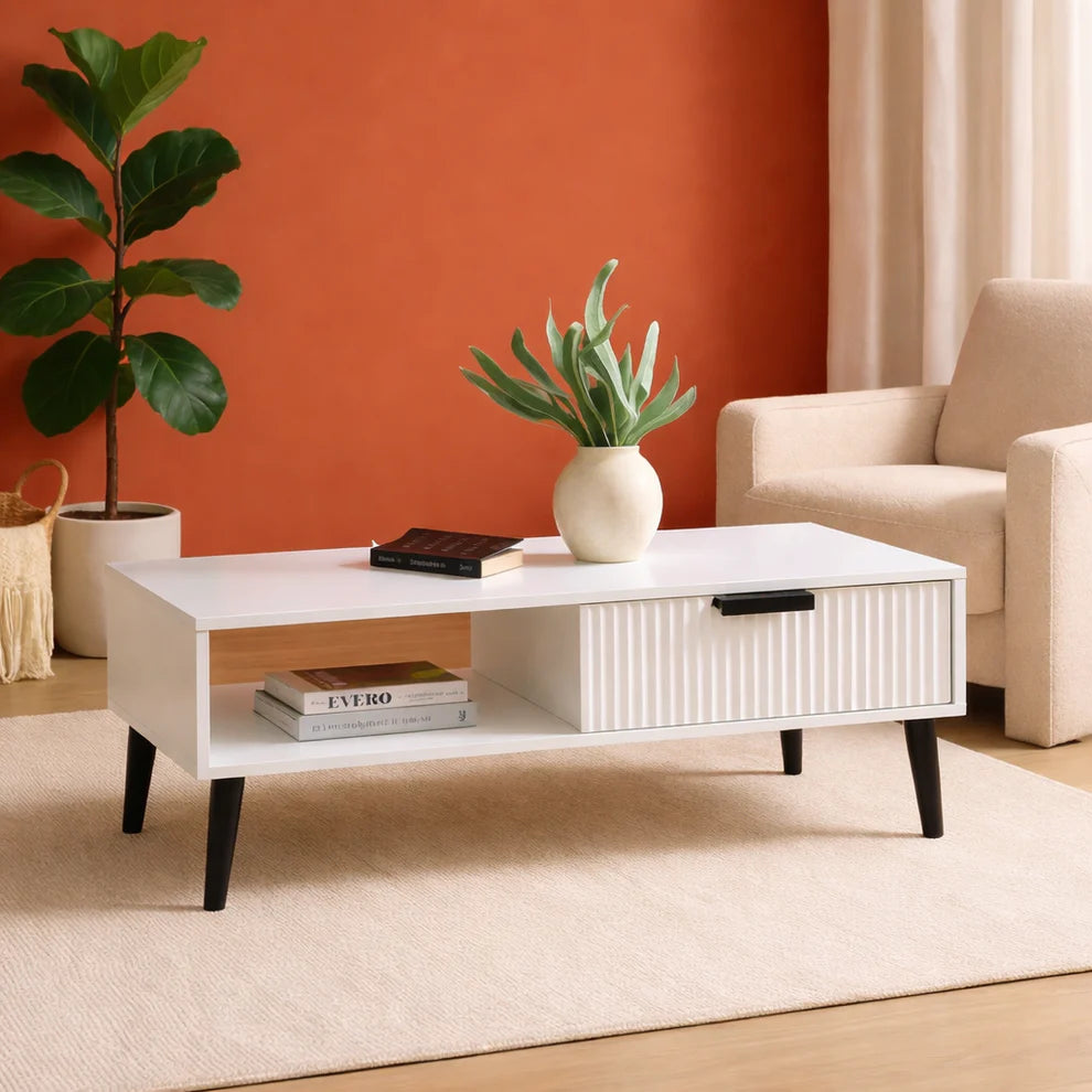 GrandVista Solid Wood Coffee Table with Drawer &amp; Open Shelf Storage