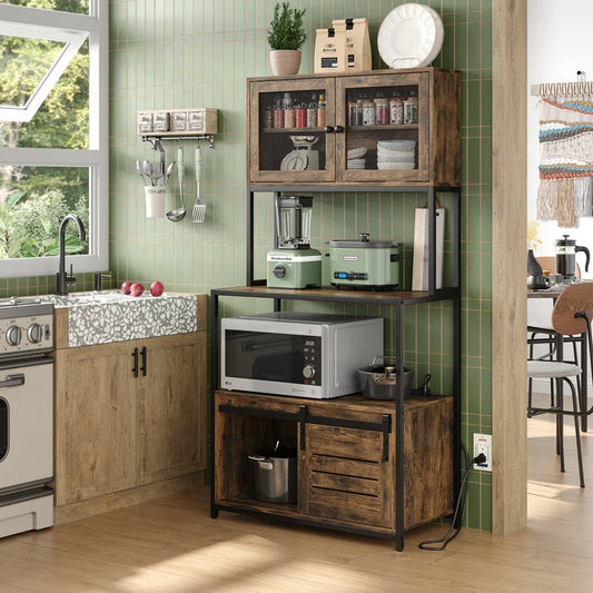 Nyyear Tall Kitchen Pantry Microwave Cabinet Bakers Rack
