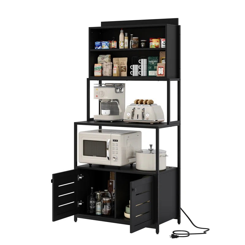 Ebern Tall Hutch Pantry Storage Microwave Oven Spice Organizer Rack
