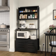 Ebern Tall Hutch Pantry Storage Microwave Oven Spice Organizer Rack