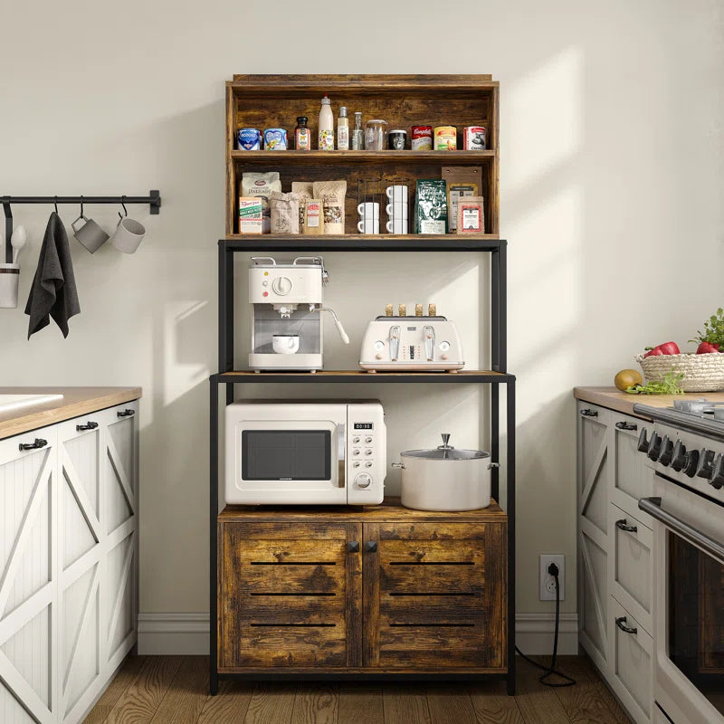 Ebern Tall Hutch Pantry Storage Microwave Oven Spice Organizer Rack