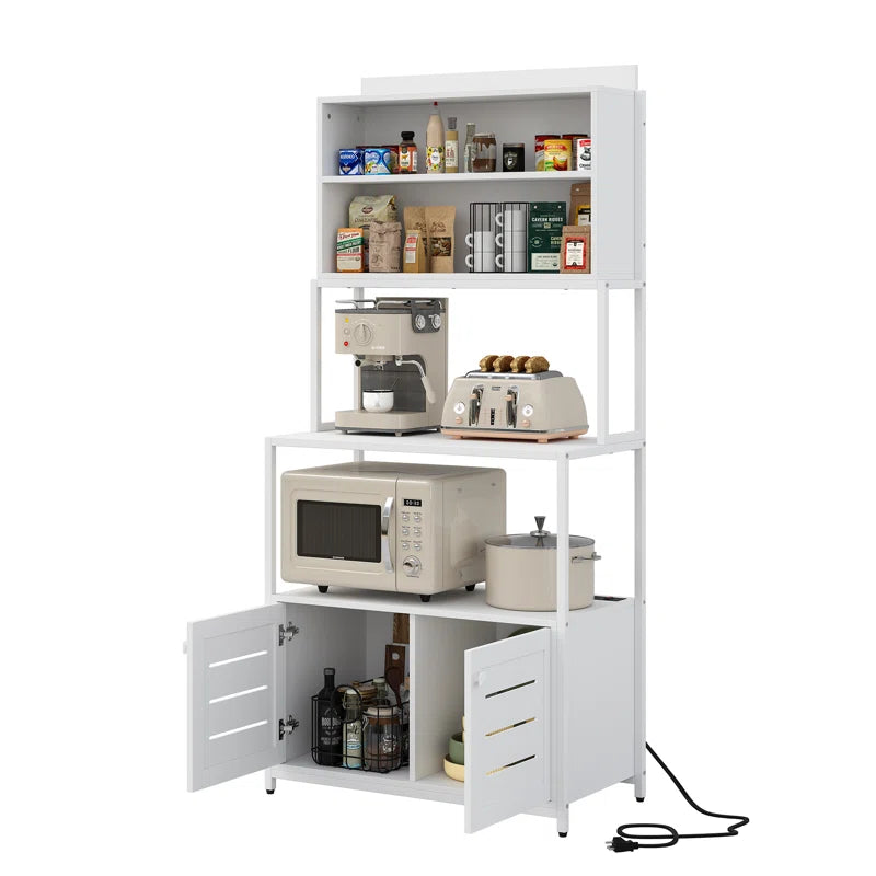 Ebern Tall Hutch Pantry Storage Microwave Oven Spice Organizer Rack