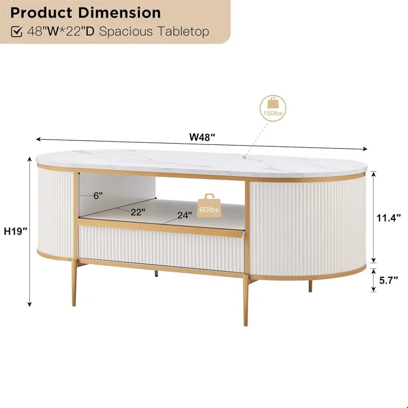 Seellen Oval Fluted Living Lounge Drawing Room Center Coffee Table