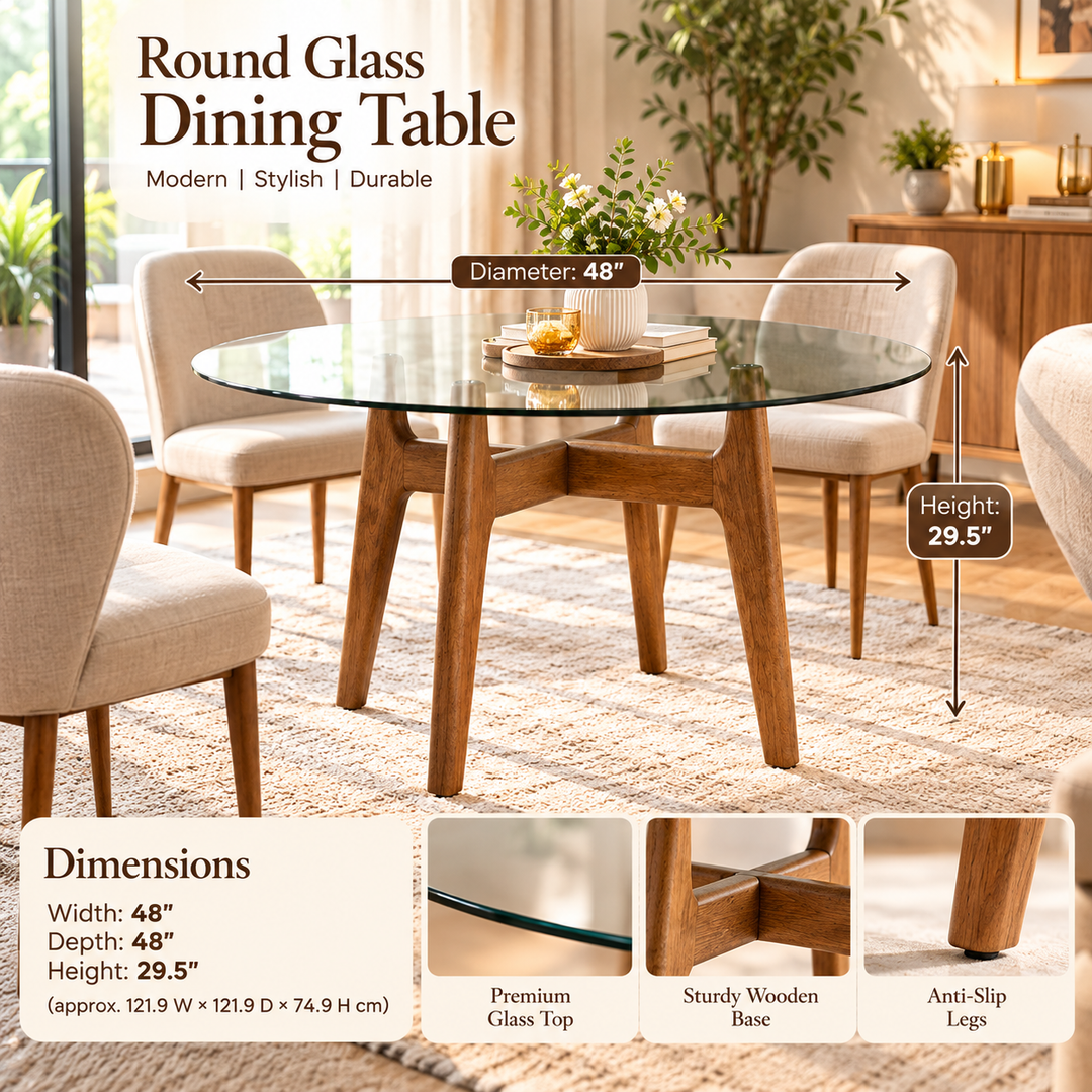 Timbak Living Lounge Dining Table (Solid Wood &amp; Glass)
