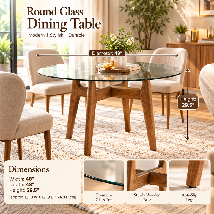 Timbak Living Lounge Dining Table (Solid Wood &amp; Glass)
