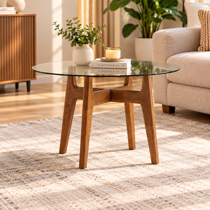 Timbak Living Lounge Dining Table (Solid Wood &amp; Glass)