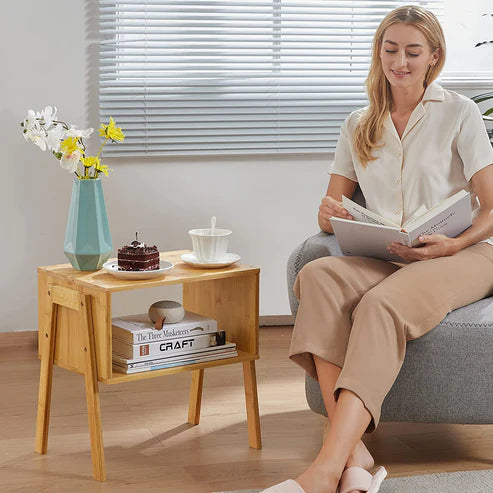 Maboo Living Bedroom Bedside Lamp Wood Side Table