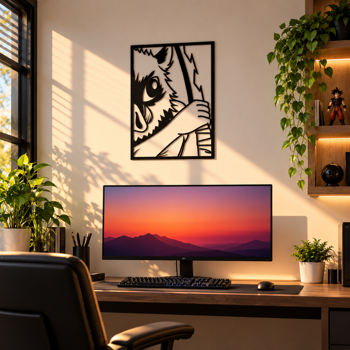Beastly Inosuke Warrior Hashibira Silhouette Wall Art - Bold Anime-Inspired Demon Decor layer for Home and Office