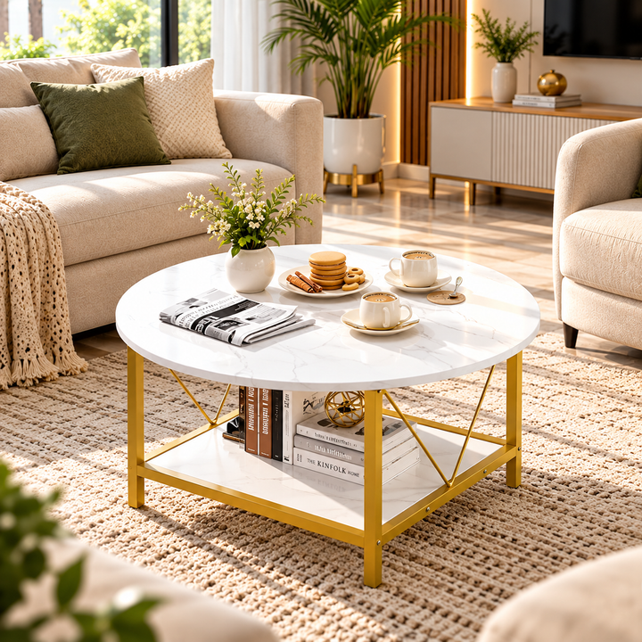 Craftor Luxury Modern Gold Metal Coffee Round Square Center Table