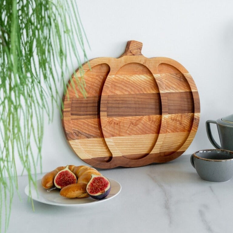 Pumpkin Solid Wood Guest Snack Kitchen Serving Tray