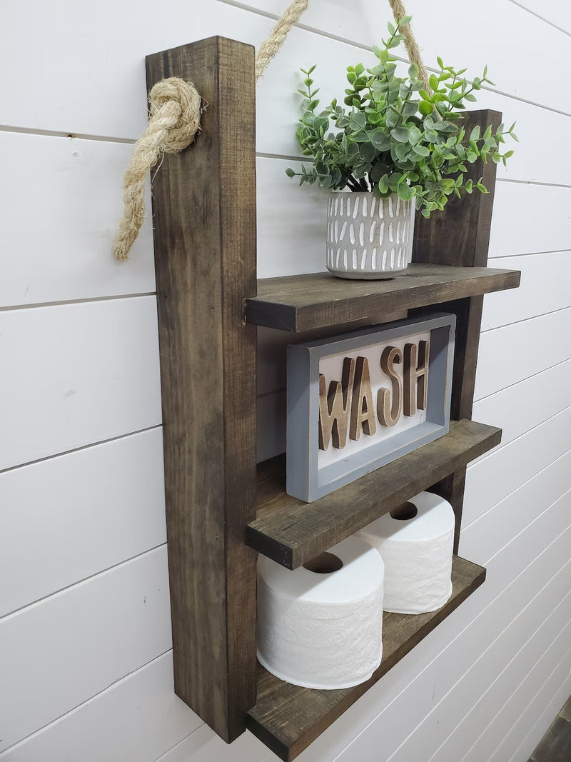 Rustic Wall Wood and Rope Ladder Shelf